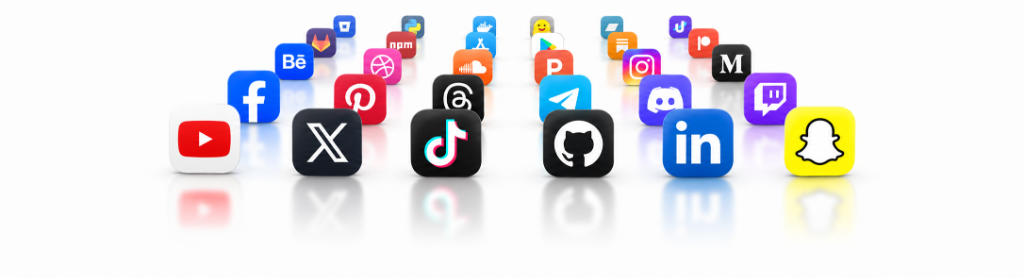 App icons of the platforms NameCheq checks: YouTube, X, TikTok, GitHub, LinkedIn, Snapchat, Instagram, Discord and more