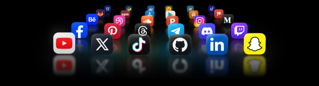 App icons of the platforms NameCheq checks: YouTube, X, TikTok, GitHub, LinkedIn, Snapchat, Instagram, Discord and more